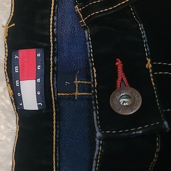 🖤 VTG Tommy Hilfiger Black Velvet Flare Jeans Y2K Bootcut Sz 7 - Picture 8 of 17